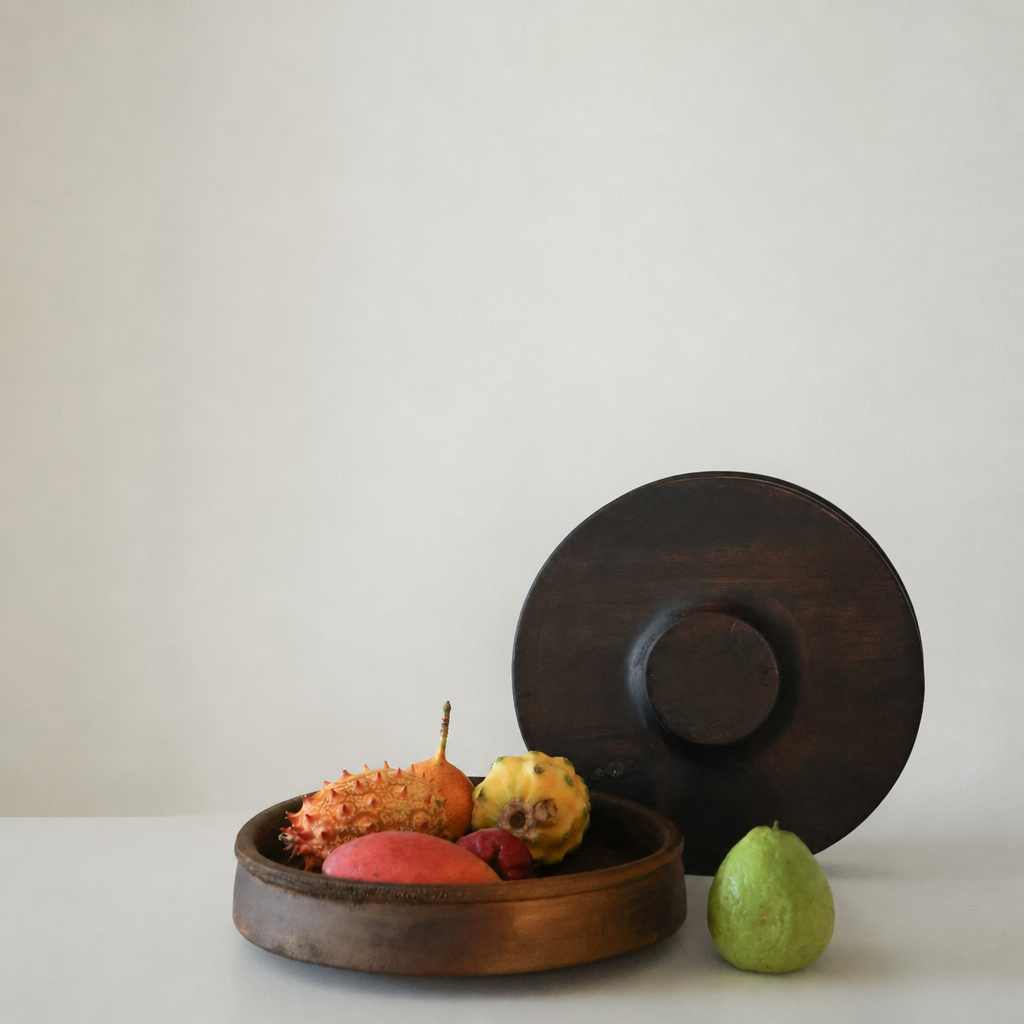 Handcrafted Solid Wood Round Fruit Tray | Mid-Century Wabi-Sabi Serving Plate