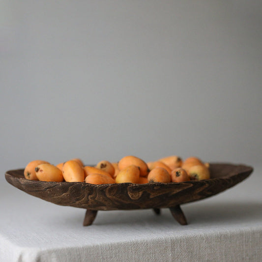 Solid Wood Decorative Fruit Tray — Handmade Vintage Wooden Bowl Plate - Lacquered