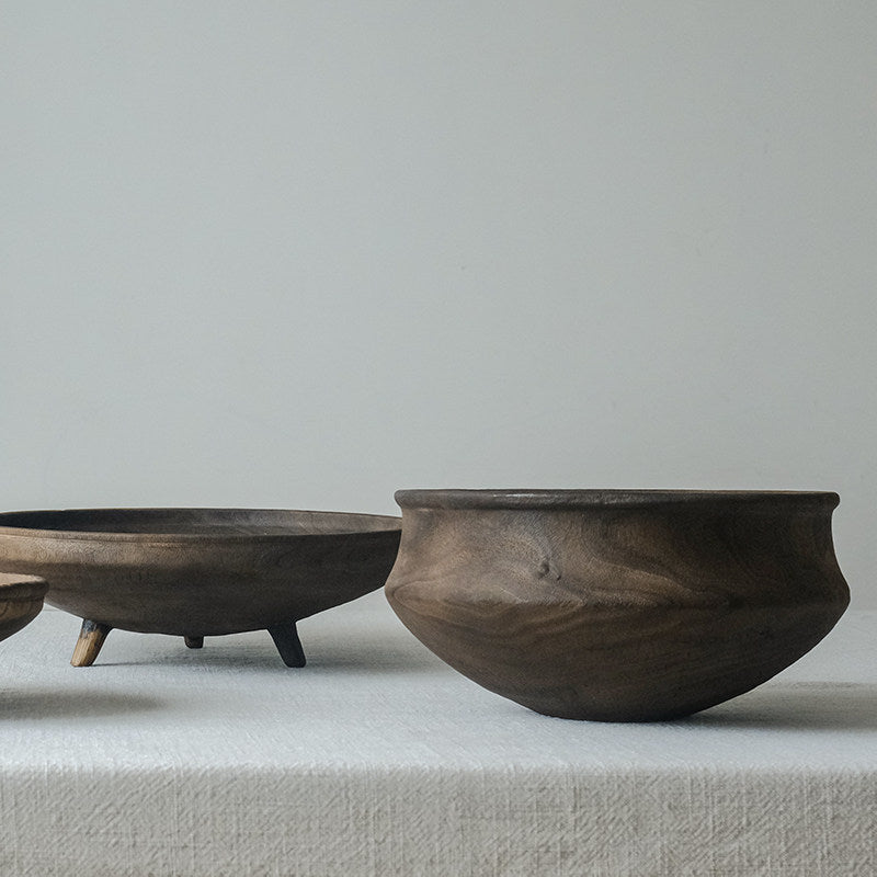 Solid Wood Carbonized Fruit Bowl -  | Handcrafted Wabi-Sabi Serving Bowl