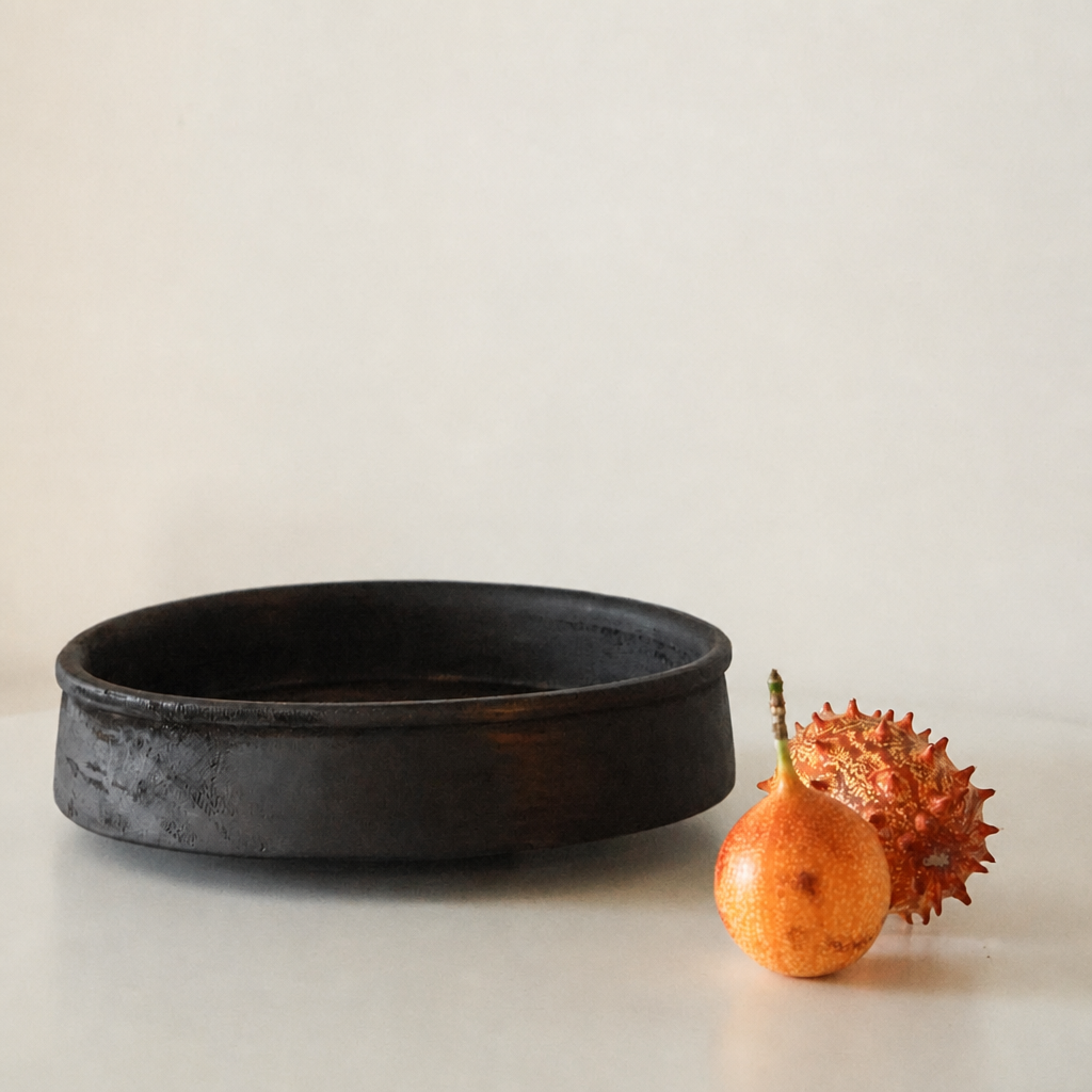 Handcrafted Solid Wood Round Fruit Tray | Mid-Century Wabi-Sabi Serving Plate