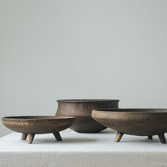 Tall Solid Wood Carbonized Bowl | Handcrafted Wabi-Sabi Vessel