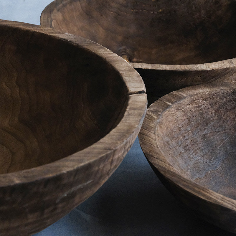 Large Wooden Dried Fruit Bowl | Vintage Solid Wood Serving Tray – Grain Vessel