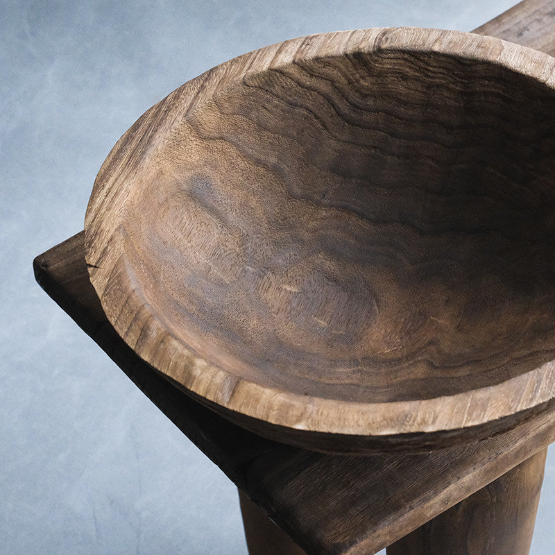 Large Wooden Dried Fruit Bowl | Vintage Solid Wood Serving Tray – Grain Vessel