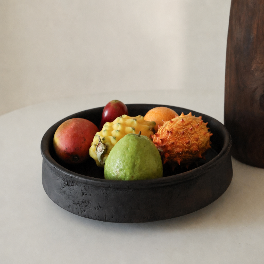 Handcrafted Solid Wood Round Fruit Tray | Mid-Century Wabi-Sabi Serving Plate