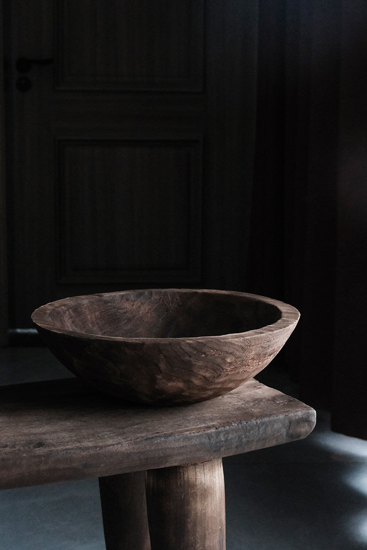 Large Wooden Dried Fruit Bowl | Vintage Solid Wood Serving Tray – Grain Vessel