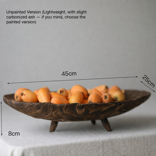 Solid Wood Decorative Fruit Tray — Handmade Vintage Wooden Bowl Plate - Raw carbonized