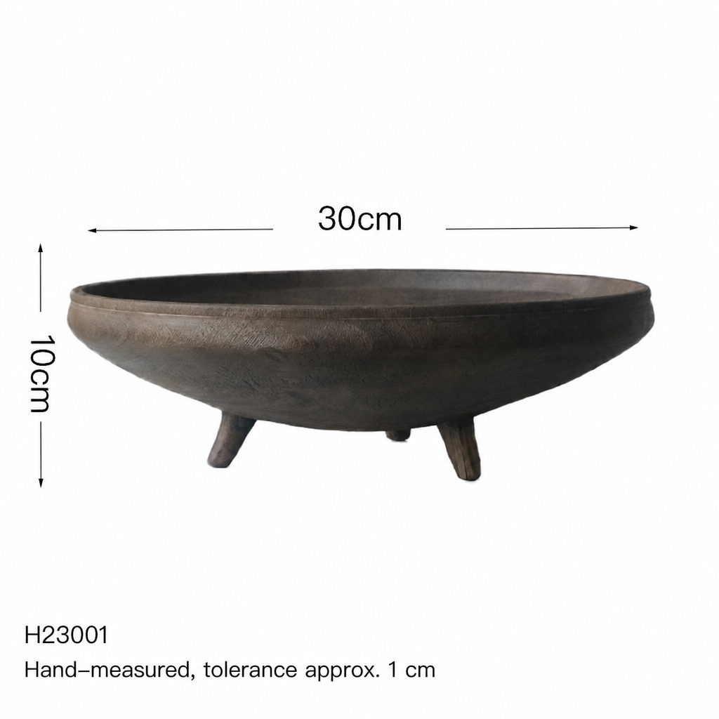 Large Solid Wood Black Lacquer Serving Bowl | Modern Fruit Tray