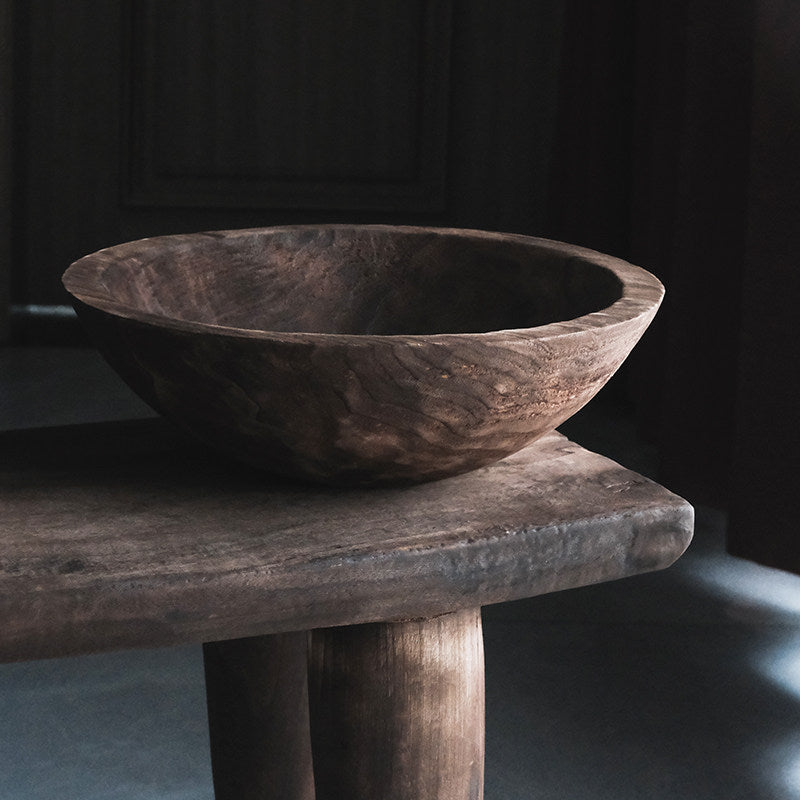 Large Wooden Dried Fruit Bowl | Vintage Solid Wood Serving Tray – Grain Vessel