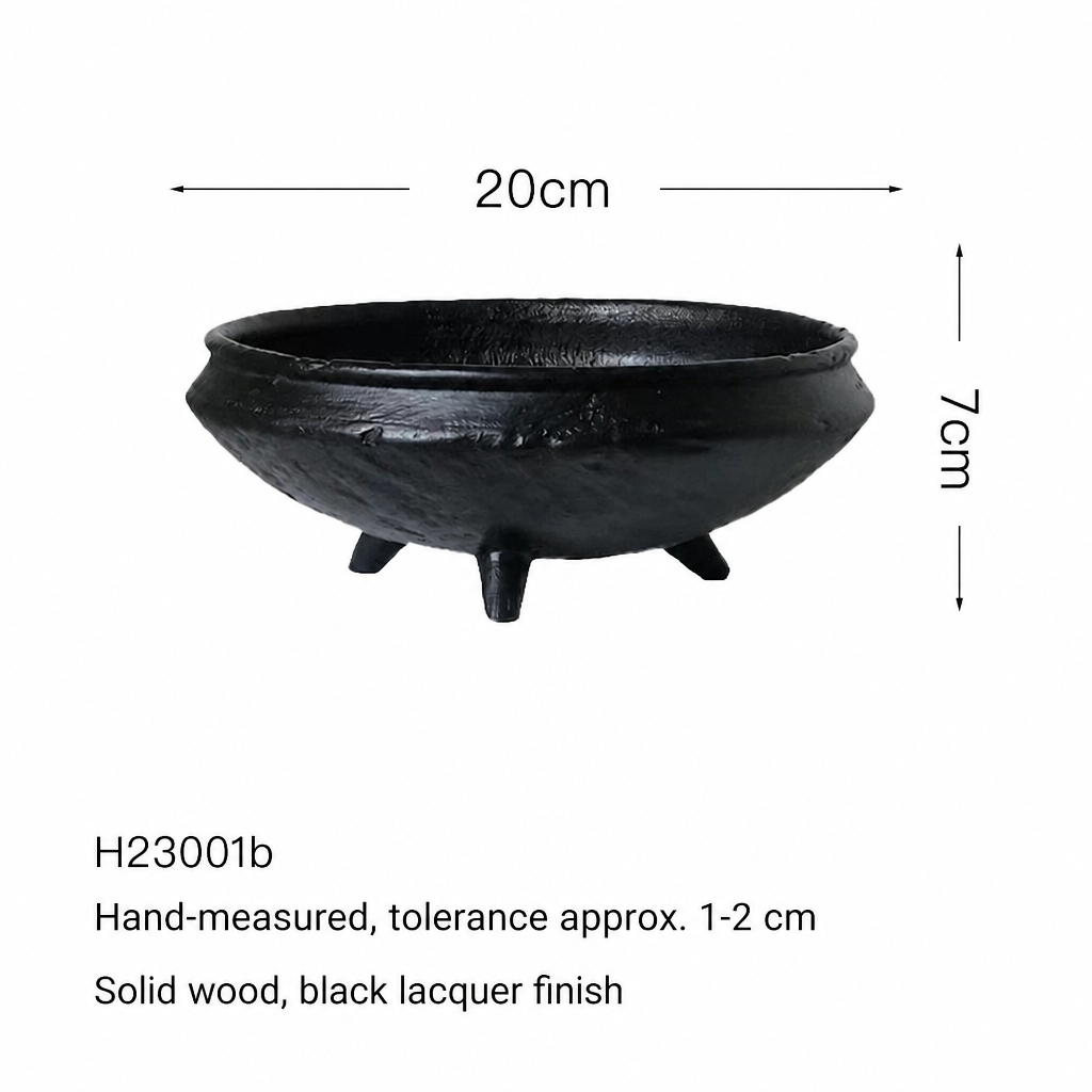 Large Solid Wood Black Lacquer Serving Bowl | Modern Fruit Tray