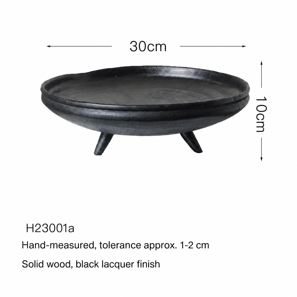 Large Solid Wood Black Lacquer Serving Bowl | Modern Fruit Tray